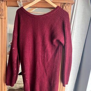 Lulu's Deep Red / Burgendy Sweater Dress V-Back